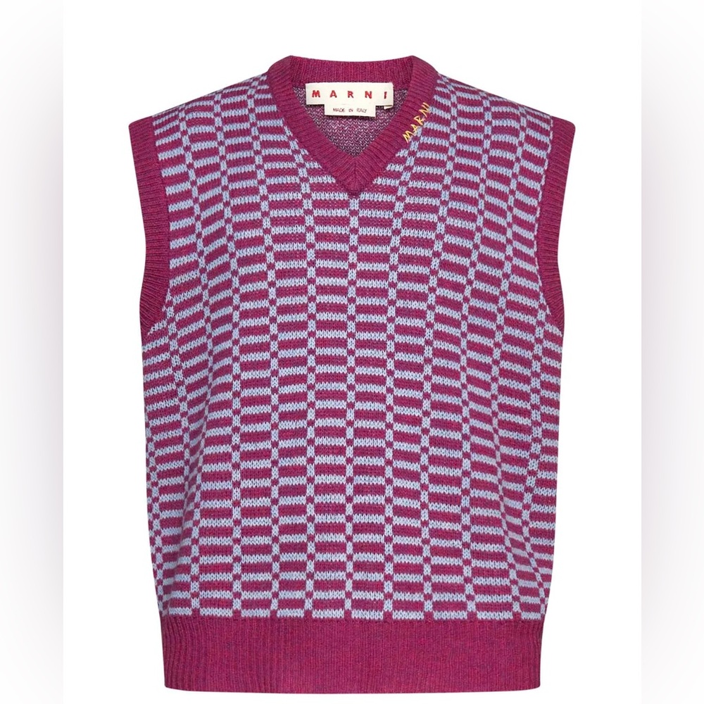 Marni Purple and Blue V-Neck Sweater